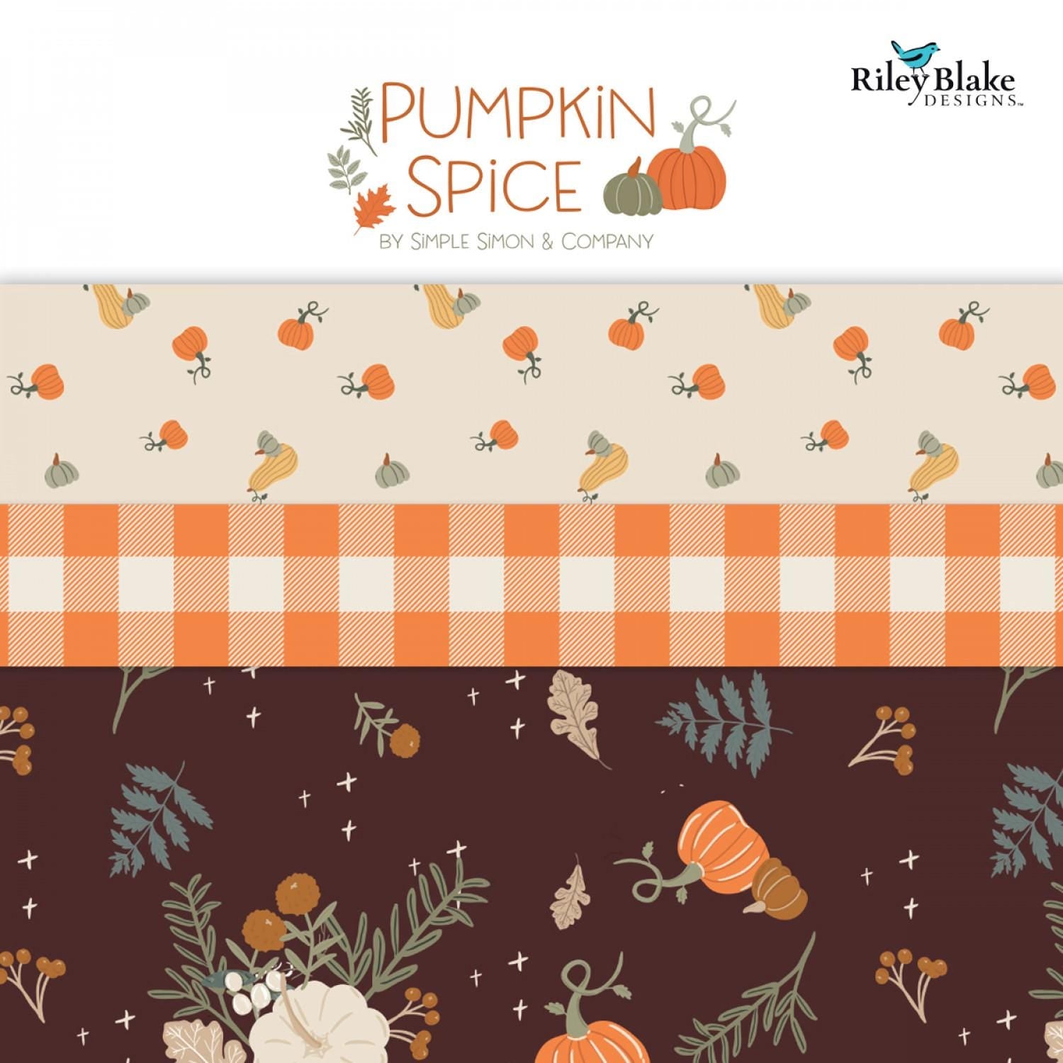 Pumpkin Spice by Simple Simon & Co Riley Blake - Full Collection - Precuts - Mini Charm Pack - 2.5" Squares - 100% Quilting Cotton - 40ct