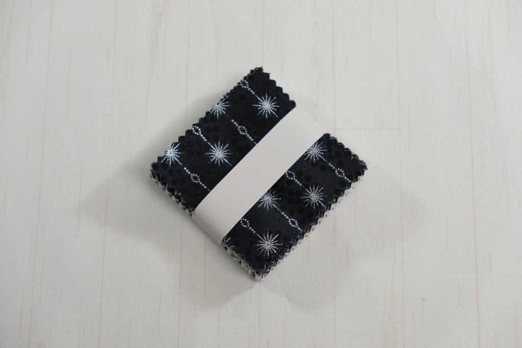 Stof Christmas - Black, Gray, White w/Metallic Silver Curation - Precuts - Mini Charm Pack - 2.5" Squares - 100% Quilting Cotton - 42ct