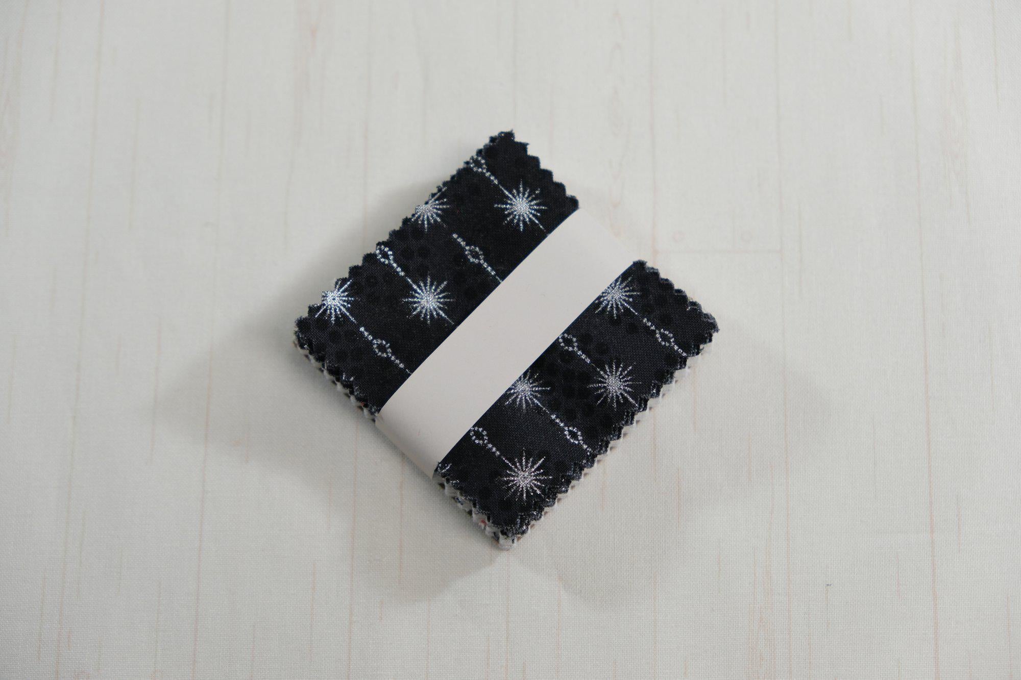 Stof Christmas - Black, Gray, White w/Metallic Silver Curation - Precuts - Mini Charm Pack - 2.5" Squares - 100% Quilting Cotton - 42ct