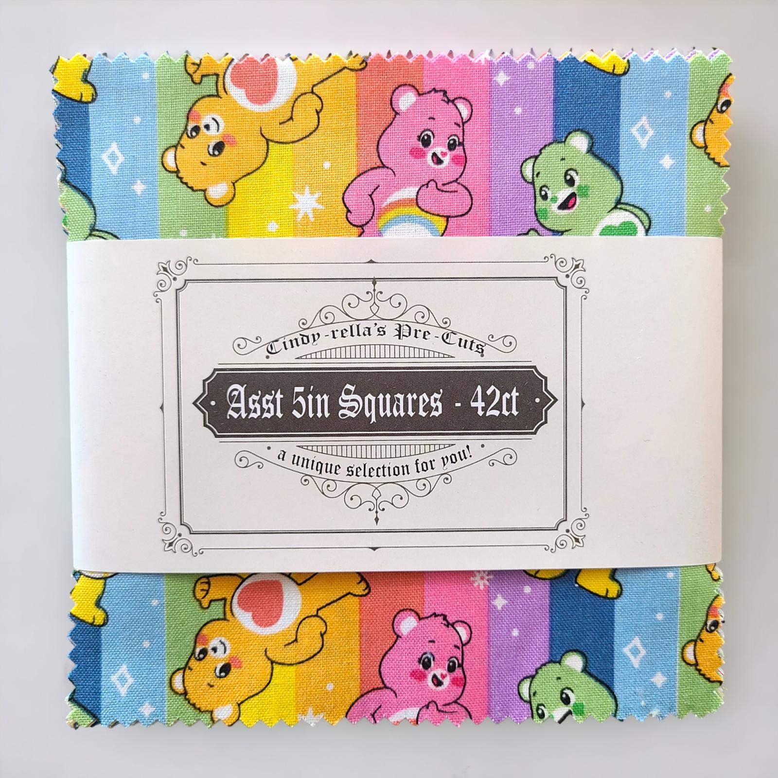 Care Bears - Curated Collection - Precuts - Charm Pack - 5" Squares - 100% Quilting Cotton - 42ct