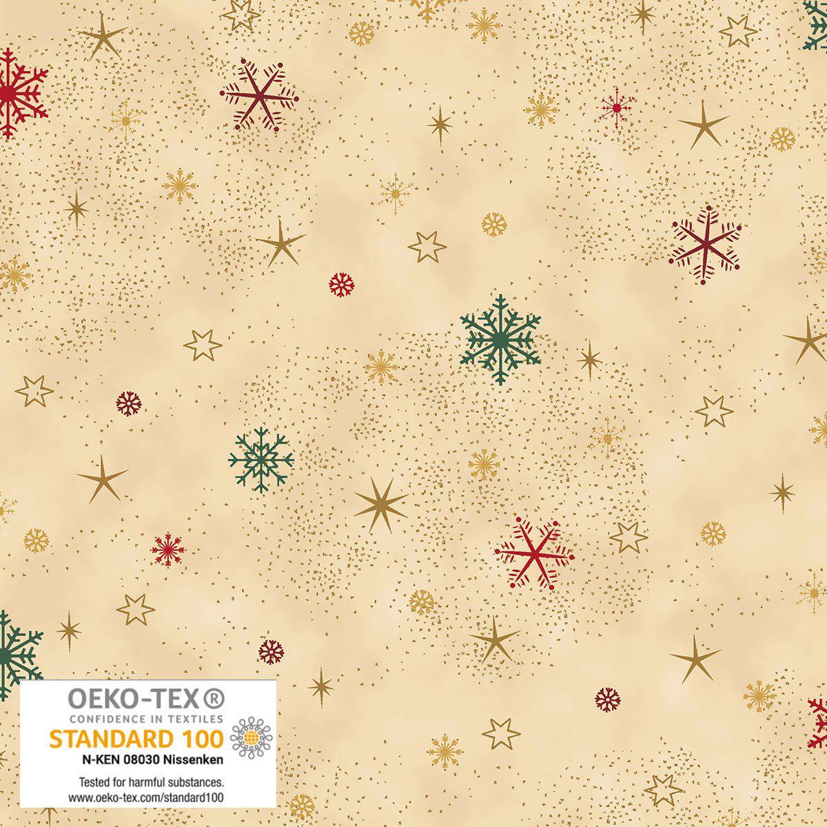 Stof Christmas - Beige w/Metallic Gold Curation - Precuts - Mini Charm Pack - 2.5" Squares - 100% Quilting Cotton - 42ct