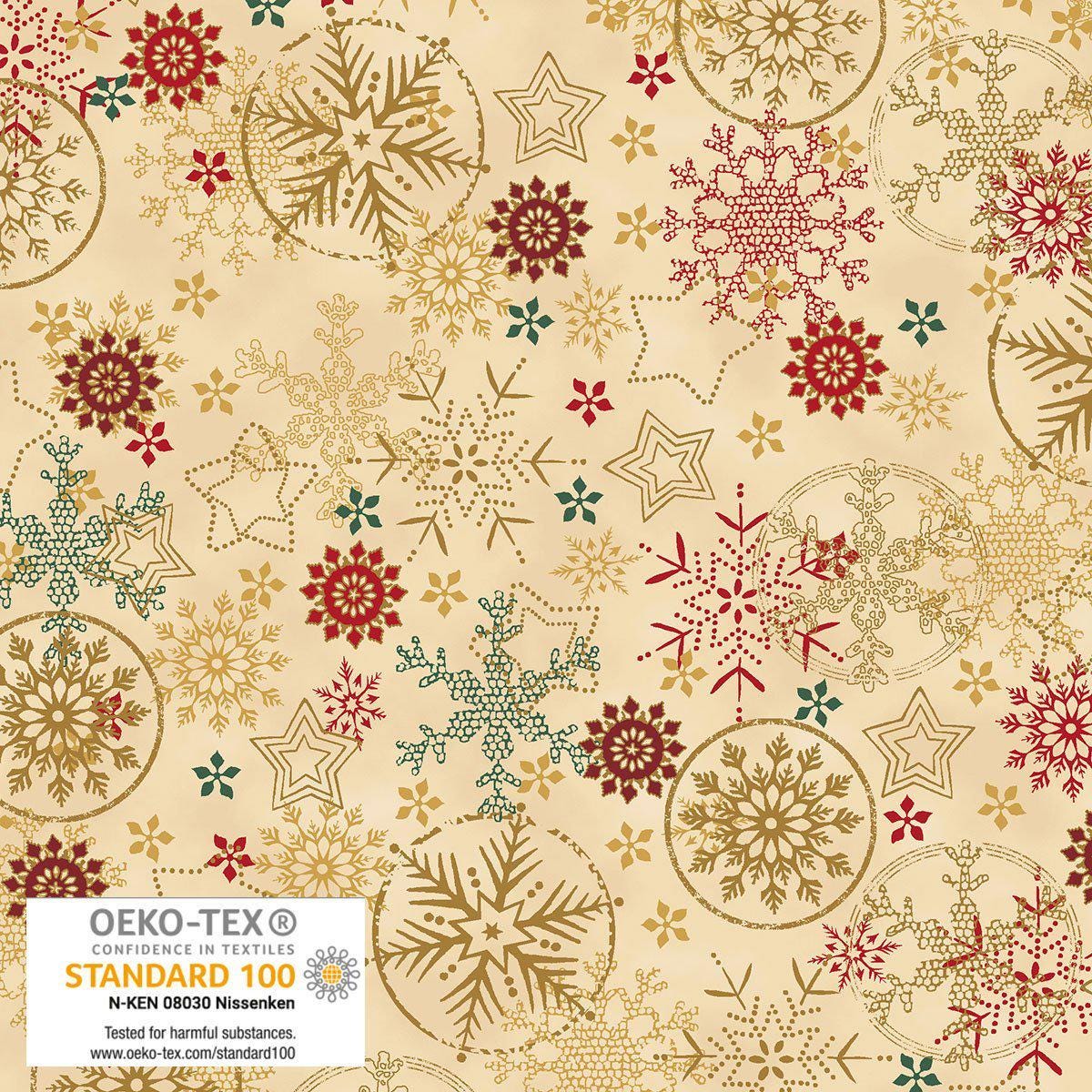 Stof Christmas - Beige w/Metallic Gold Curation - Precuts - Mini Charm Pack - 2.5" Squares - 100% Quilting Cotton - 42ct