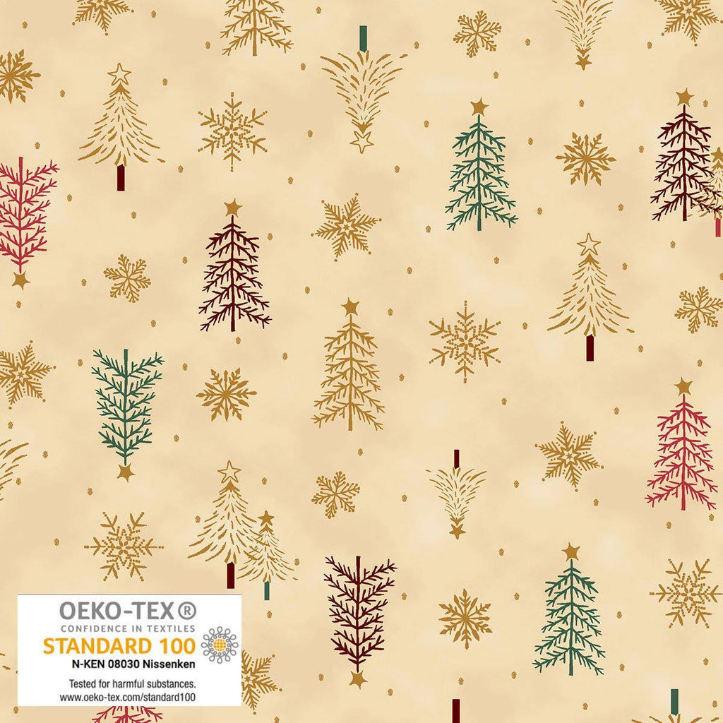 Stof Christmas - Beige w/Metallic Gold Curation - Precuts - Charm Pack - 5" Squares - 100% Quilting Cotton - 42ct