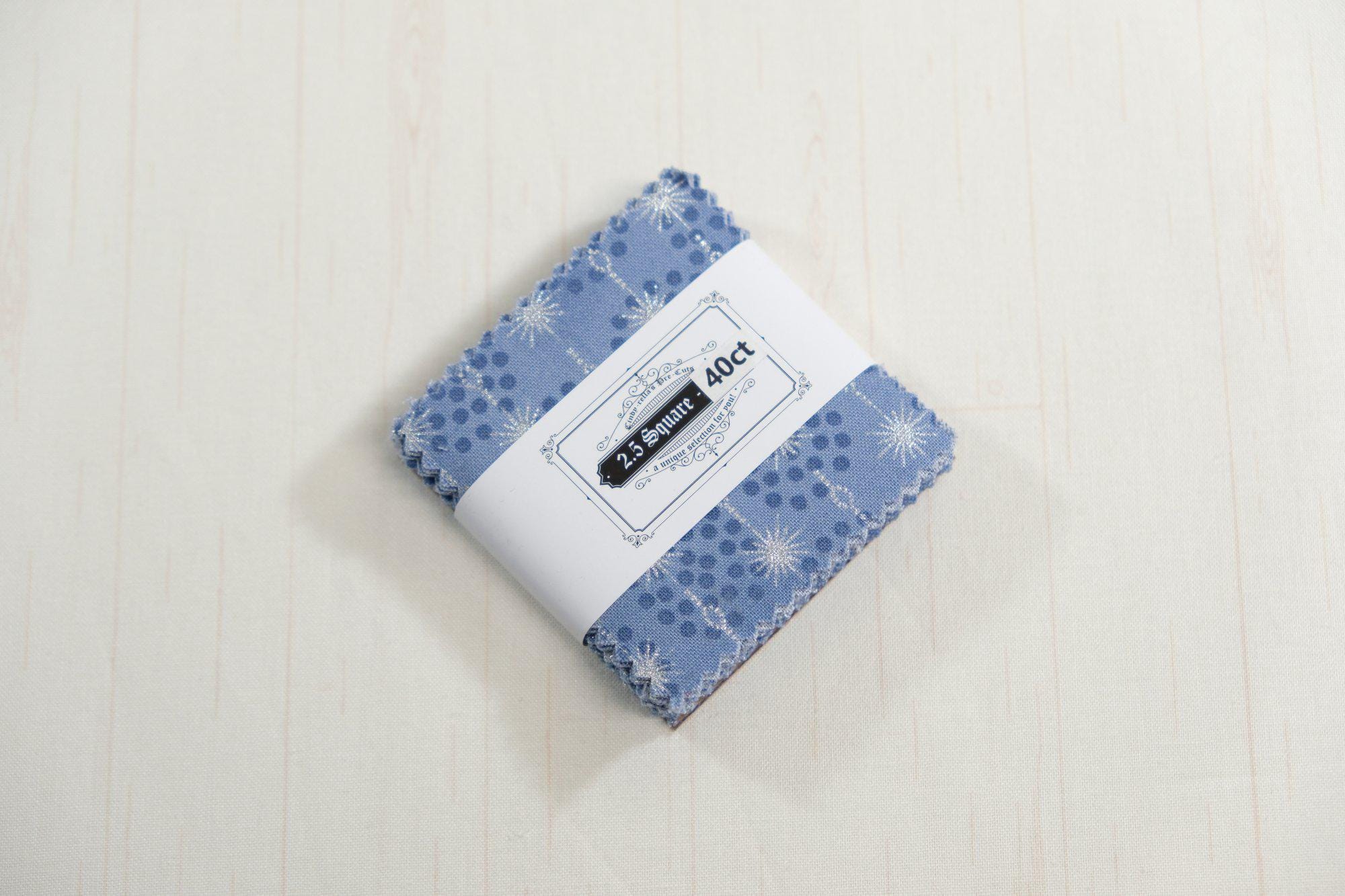 Stof Christmas - Light Blue w/Metallic Silver Curation - Precuts - Mini Charm Pack - 2.5" Squares - 100% Quilting Cotton - 40ct