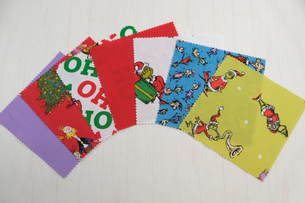 How the Grinch Stole Christmas - Whoville Christmas Curation - Precuts - Charm Pack - 5" Squares - 100% Quilting Cotton - 42ct