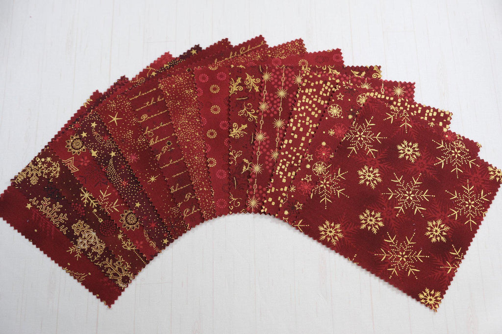 Stof Christmas - Red w/Metallic Gold Curation - Precuts - Charm Pack - 5" Squares - 100% Quilting Cotton - 42ct