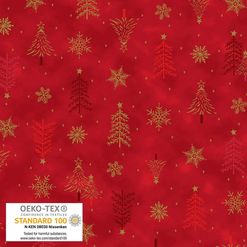 Stof Christmas - Red w/Metallic Gold Curation - Precuts - Charm Pack - 5" Squares - 100% Quilting Cotton - 42ct