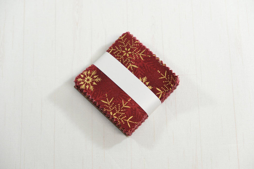 Stof Christmas - Red w/Metallic Gold Curation - Precuts - Mini Charm Pack - 2.5" Squares - 100% Quilting Cotton - 42ct