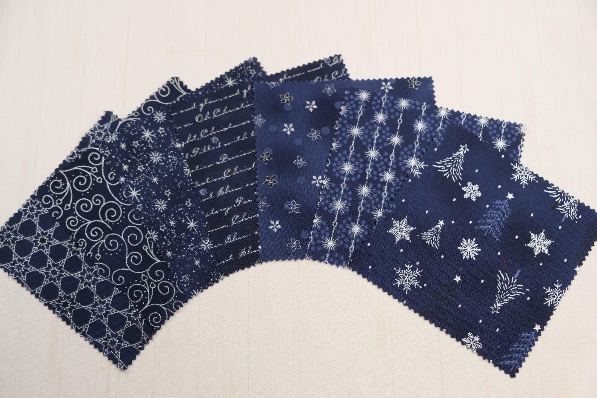 Stof Christmas - Blue w/Metallic Silver Curation - Precuts - Mini Charm Pack - 2.5" Squares - 100% Quilting Cotton - 42ct