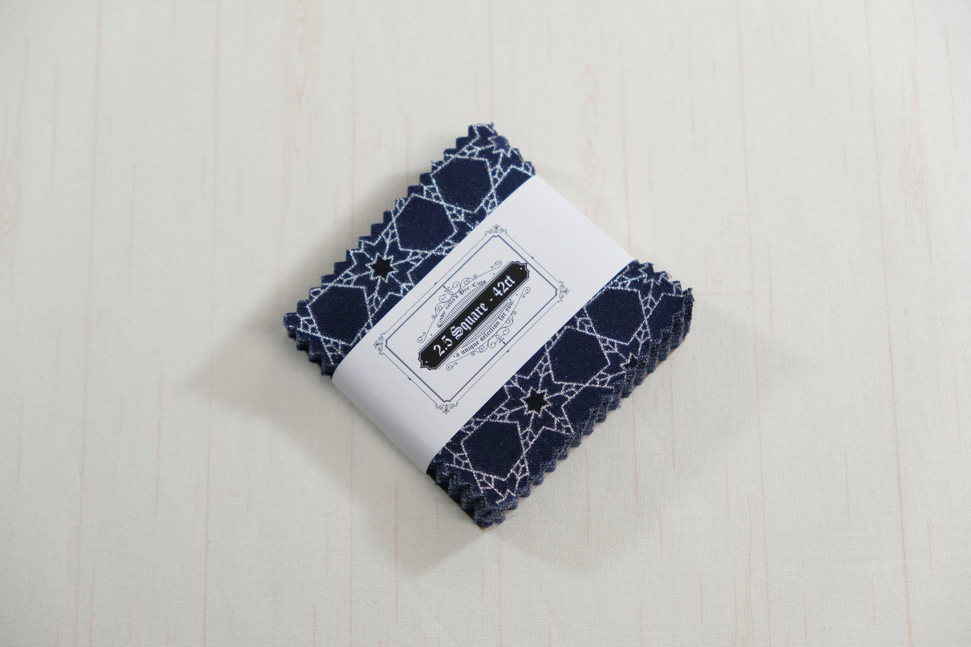 Stof Christmas - Blue w/Metallic Silver Curation - Precuts - Mini Charm Pack - 2.5" Squares - 100% Quilting Cotton - 42ct