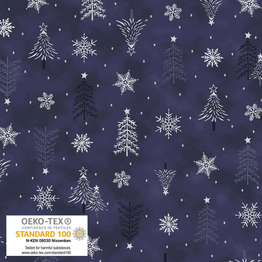 Stof Christmas - Blue w/Metallic Silver Curation - Precuts - Mini Charm Pack - 2.5" Squares - 100% Quilting Cotton - 42ct