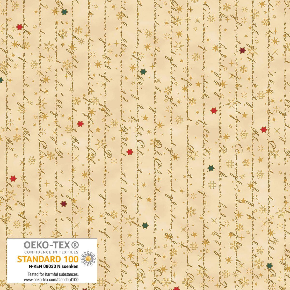 Stof Christmas - Beige w/Metallic Gold Curation - Precuts - Mini Charm Pack - 2.5" Squares - 100% Quilting Cotton - 42ct