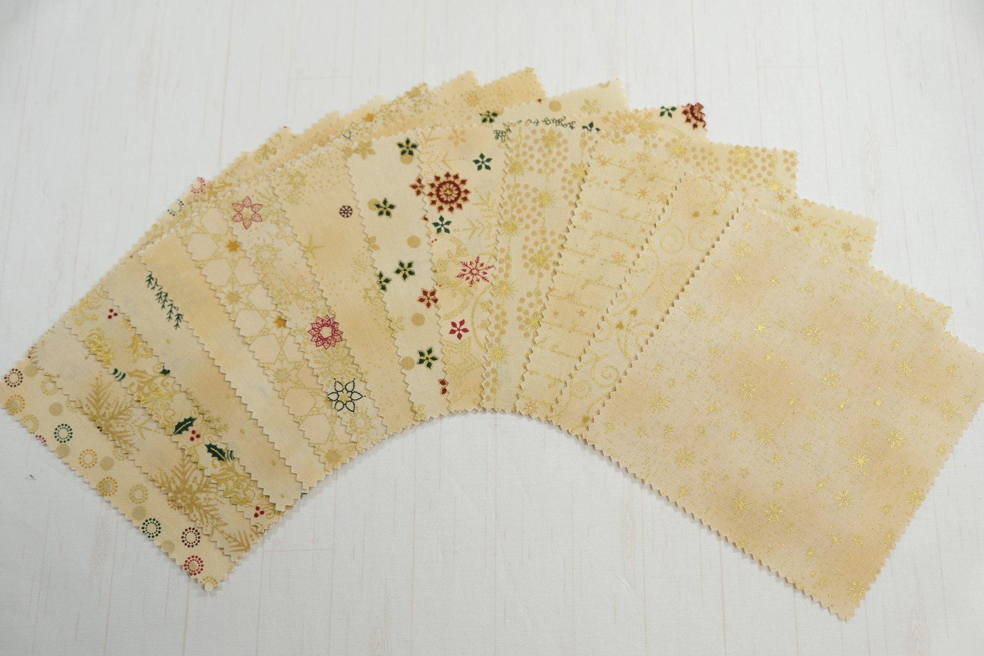 Stof Christmas - Beige w/Metallic Gold Curation - Precuts - Mini Charm Pack - 2.5" Squares - 100% Quilting Cotton - 42ct