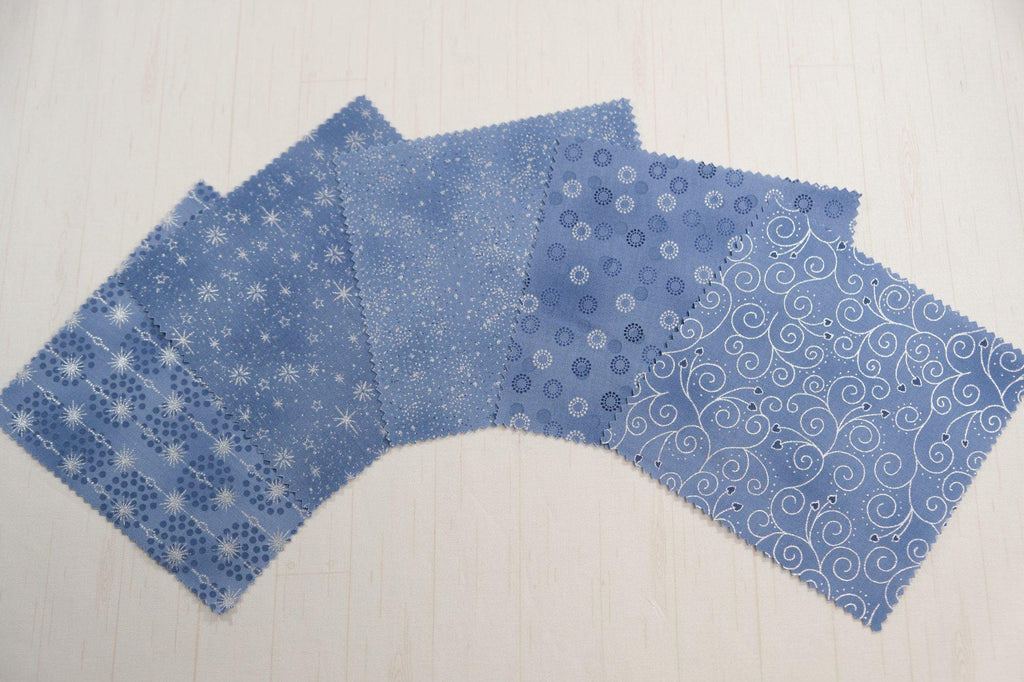 Stof Christmas - Light Blue w/Metallic Silver Curation - Precuts - Mini Charm Pack - 2.5" Squares - 100% Quilting Cotton - 40ct