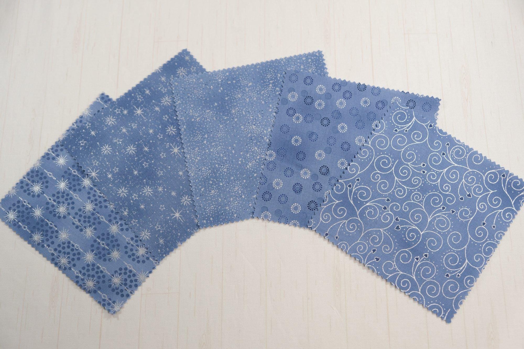 Stof Christmas - Light Blue w/Metallic Silver Curation - Precuts - Mini Charm Pack - 2.5" Squares - 100% Quilting Cotton - 40ct