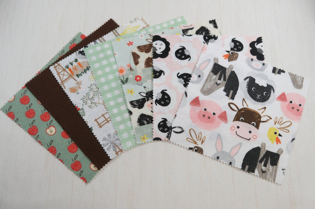 Little Foot Farm Flannel - Curated Collection - Precuts - For Rag Quilts - 6.5" Squares - 100% Cotton Flannel - 42ct