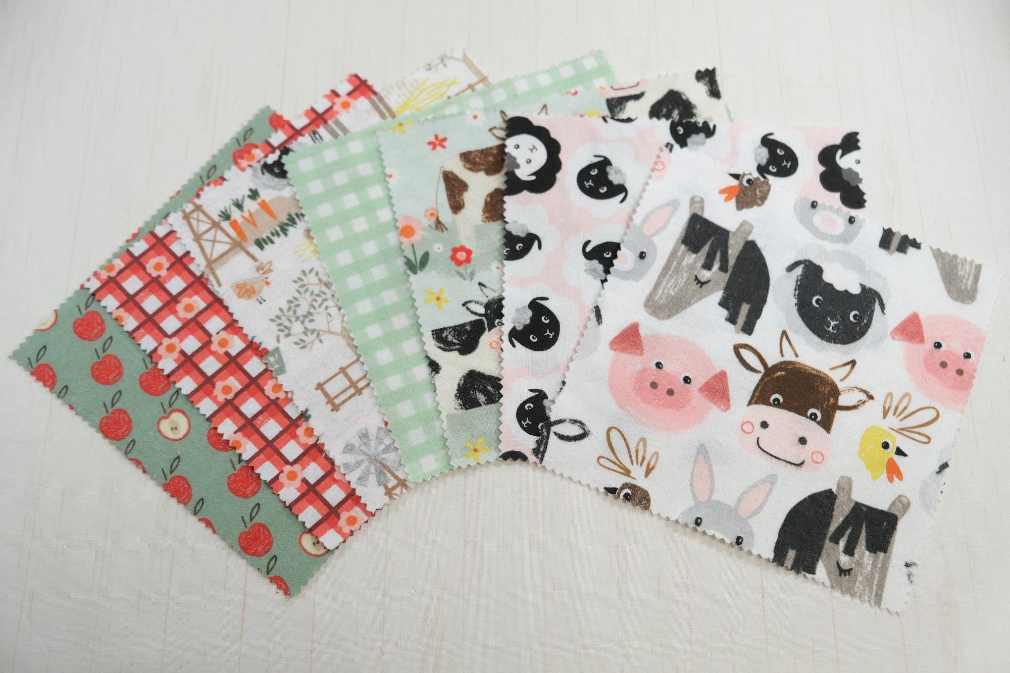 Little Foot Farm Flannel - Curated Collection - Precuts - For Rag Quilts - 6.5" Squares - 100% Cotton Flannel - 42ct